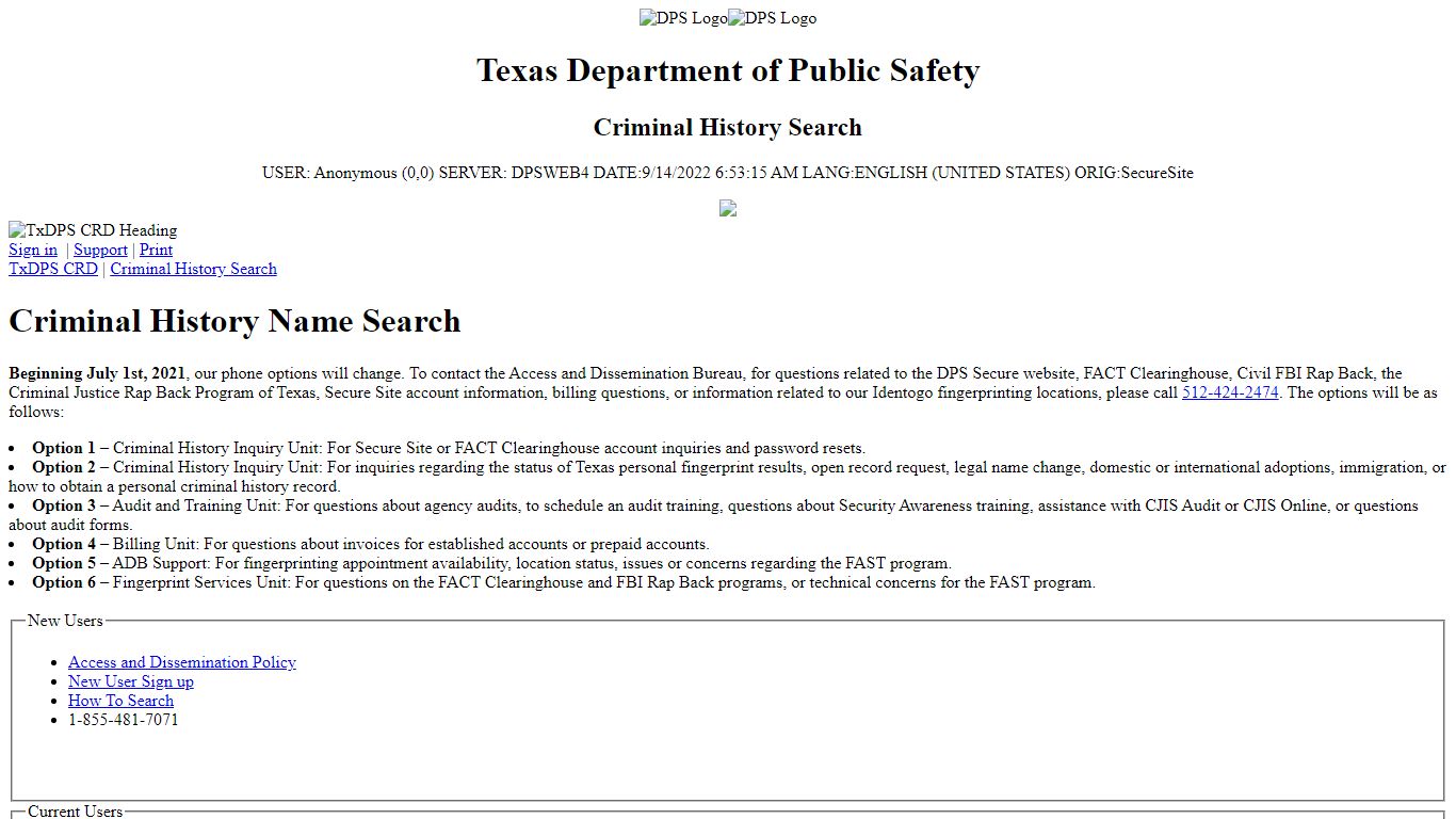 Criminal History Name Search | TxDPS Crime Records Division - Texas