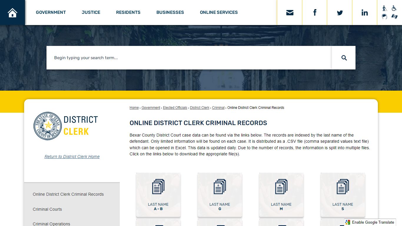 Online District Clerk Criminal Records - Bexar County, Texas